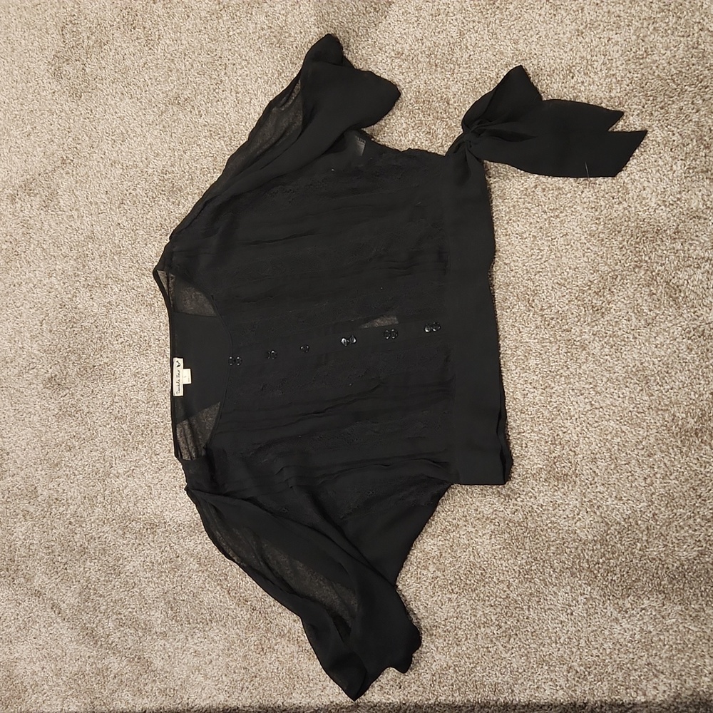 Black blouse sheer open back  EUC